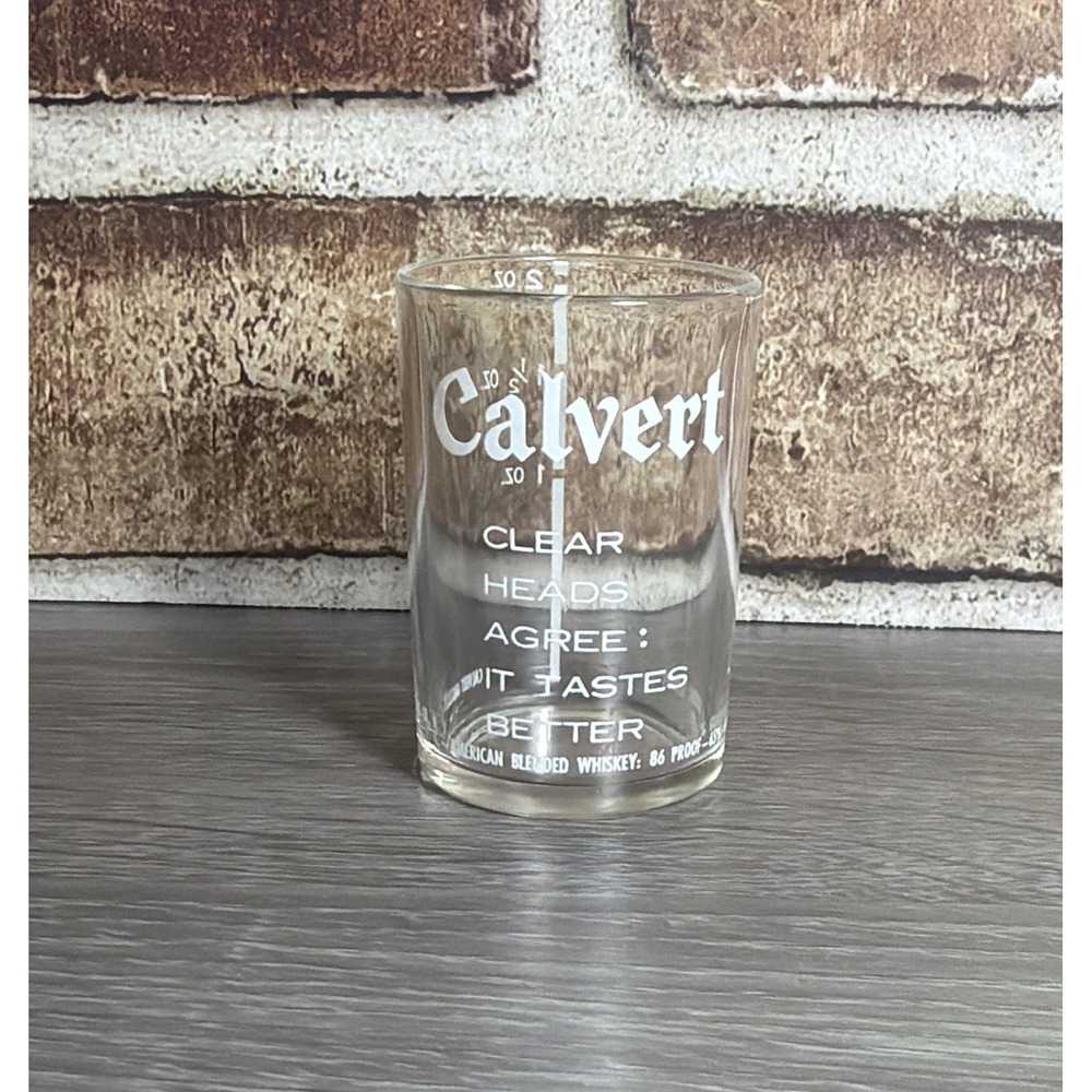 VTG‎ Calvert Whiskey Shot Glass Measuring Jigger Clear Heads Agree Barware